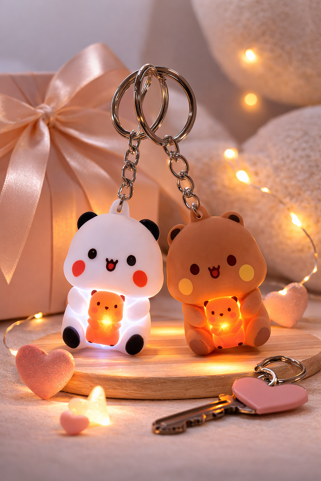 Cute Bubu & Dudu LED Couple Keychain